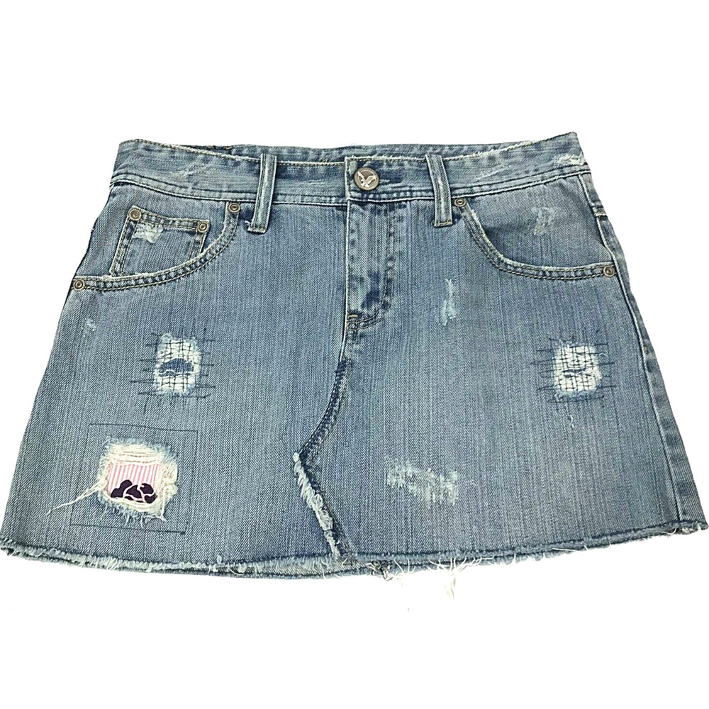 American Eagle Denim Skirt Womens  0  Distress‎ Micro Mini Raw Hem Festival